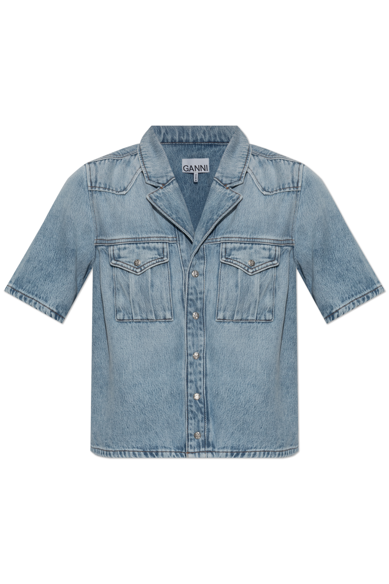 GANNI 売れ筋商品|||ガニー シャツ トップス レディース Denim shirts Blue Ganni Long-Sleeve Denim Corset Shirt | Neiman Marcus